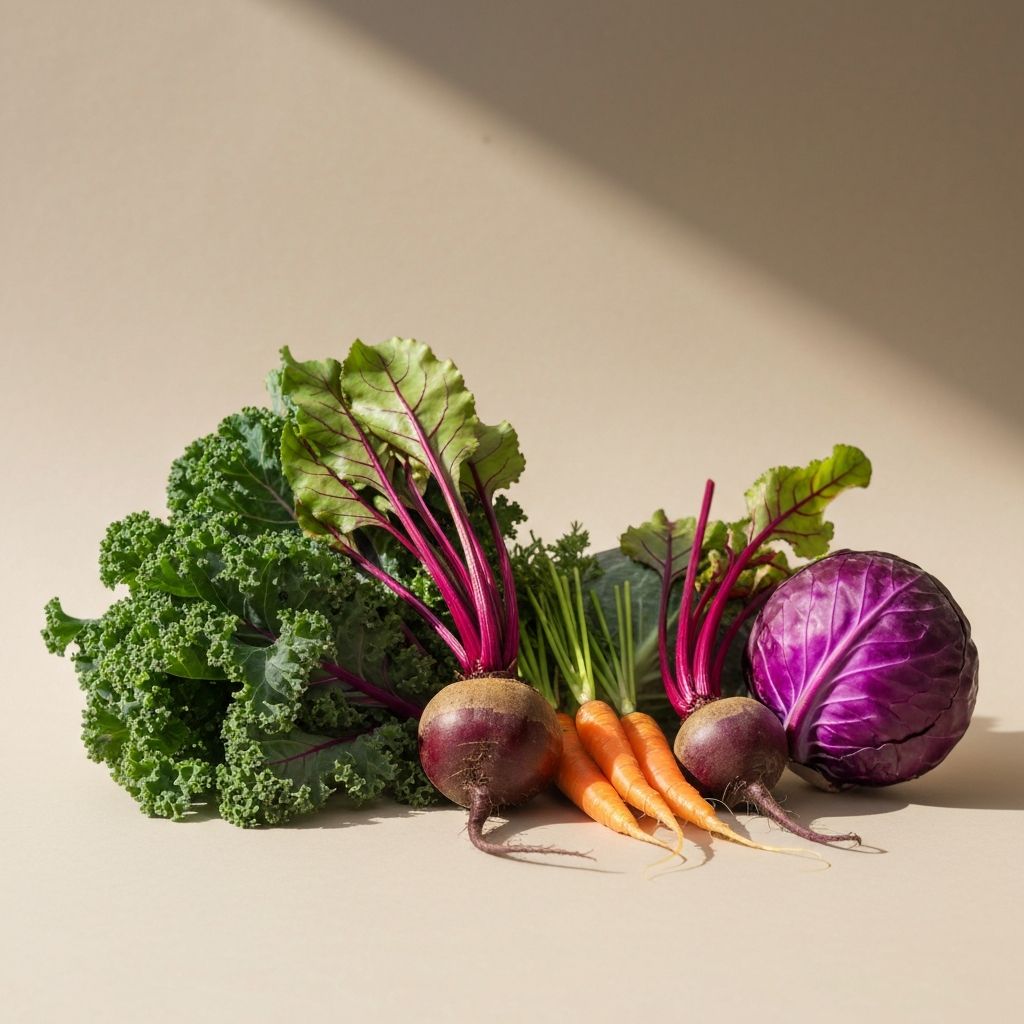 Dark leafy greens and colorful vegetables